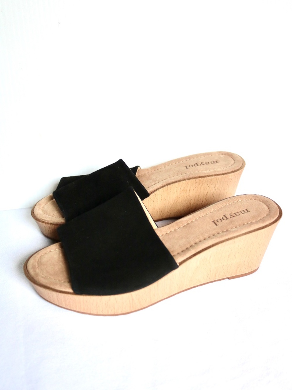 MAYPOL Black Suede Leather Slip On Platform Sandals Made in Spain Women's 40